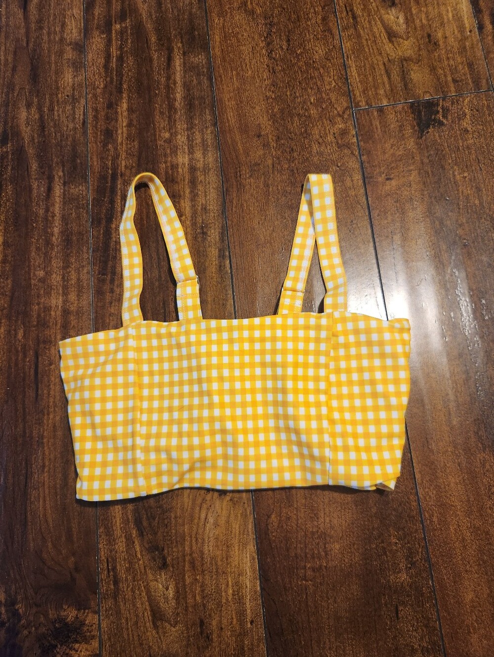 ZAFUL Yellow Gingham Lace-Up Swimsuit Top Size 6